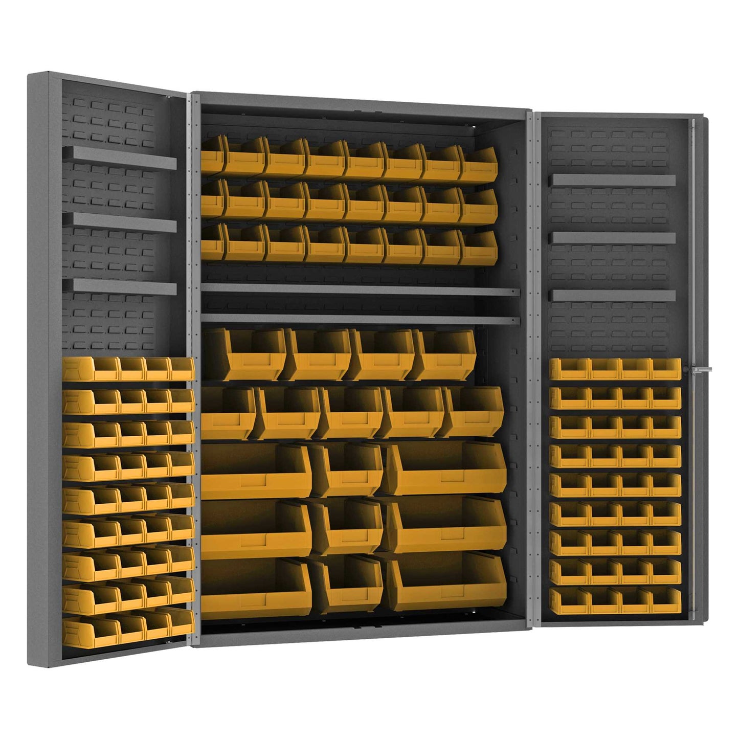 Durham DC48-114-6DS-95 CABINET, 14 GAUGE, 6 DOOR TRAYS, 114 YELLOW BINS , 48 X 24 X 72