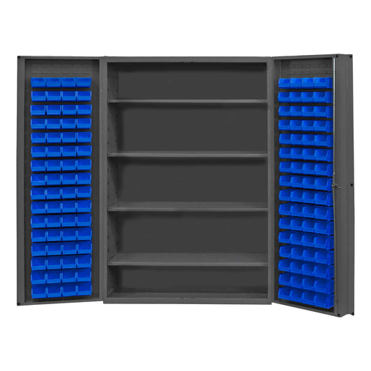 Durham DC48-128-4S-5295 CABINET, 14 GAUGE, 4 SHELVES, 128 BLUE BINS , 48 X 24 X 72