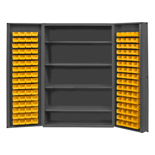 Durham DC48-128-4S-95 CABINET, 14 GAUGE, 4 SHELVES, 128 YELLOW BINS , 48 X 24 X 72