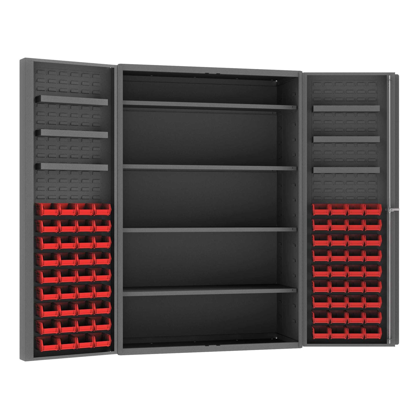 Durham DC48-724S6DS-1795 CABINET, 14 GAUGE, 4 SHELVES, 6 DOOR TRAYS, 72 RED BIN , 48 X 24 X 72