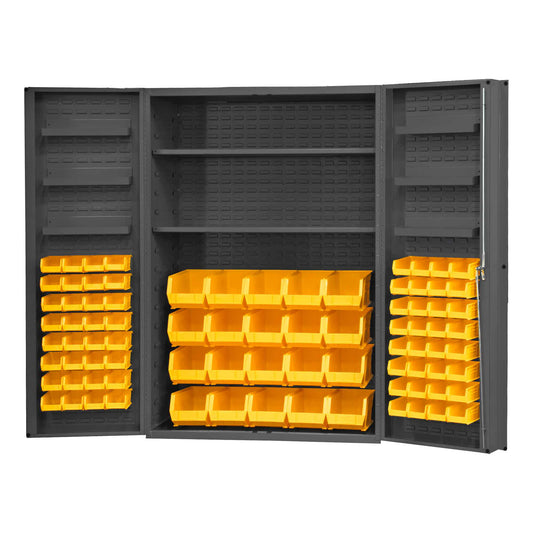 Durham DC48-842S6DS-95 CABINET, 14 GAUGE, 2 SHELVES, 6 DOOR TRAYS, 84 YELLOW BINS , 48 X 24 X 72