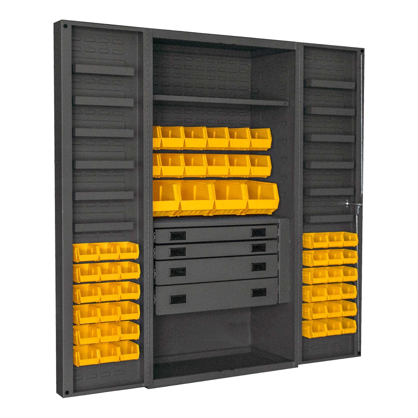 Durham DCBDLP524RDR-95 CABINET, 14 GAUGE, 4 DRAWER, 1 SHELF, 12 DOOR TRAYS, 52 YELLOW BINS , 36 X 24 X 72