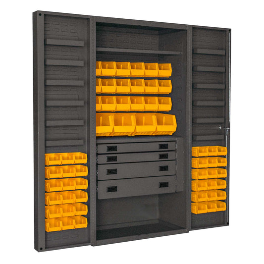 Durham DCBDLP584RDR-95 CABINET, 14 GAUGE, 4 DRAWER, 1 SHELF, 12 DOOR TRAYS, 58 YELLOW BINS , 36 X 24 X 72