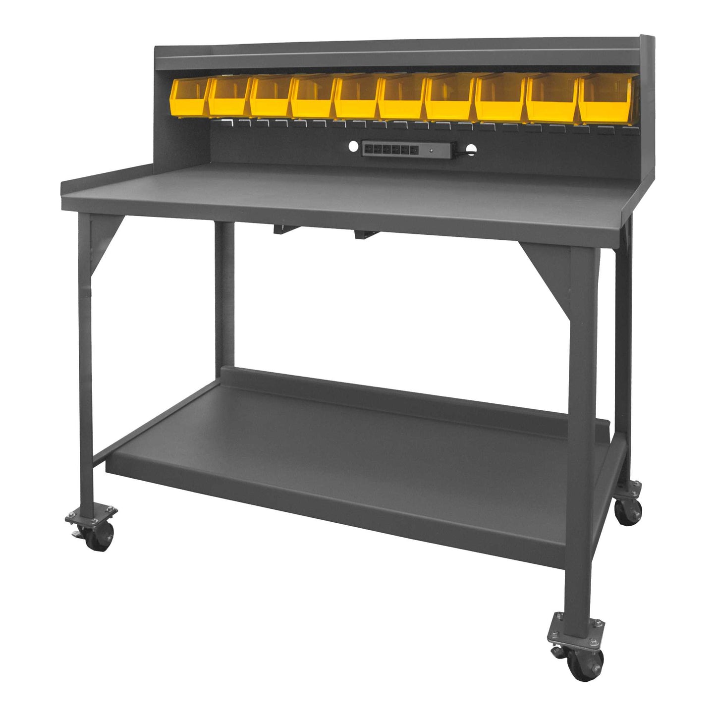 Durham DWBM-3060-BE-RSR-95 MOBILE WORKBENCH, ELECTRICAL STRIP, RISER, LOUVERED PANEL, 10 BINS, 60 X 30 X 54-5/16