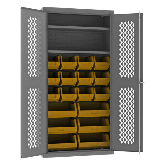 Durham EMDC-361872-18B-2S-95 VENTILATED CABINET, 14 GAUGE, 2 SHELVES, 18 YELLOW BINS , 36 X 18 X 72