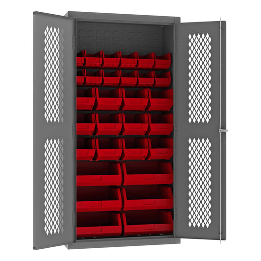 Durham EMDC-361872-30B-1795 VENTILATED CABINET, 14 GAUGE, 30 RED BINS , 36 X 18 X 72