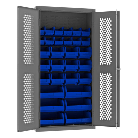 Durham EMDC-361872-30B-5295 VENTILATED CABINET, 14 GAUGE, 30 BLUE BINS , 36 X 18 X 72