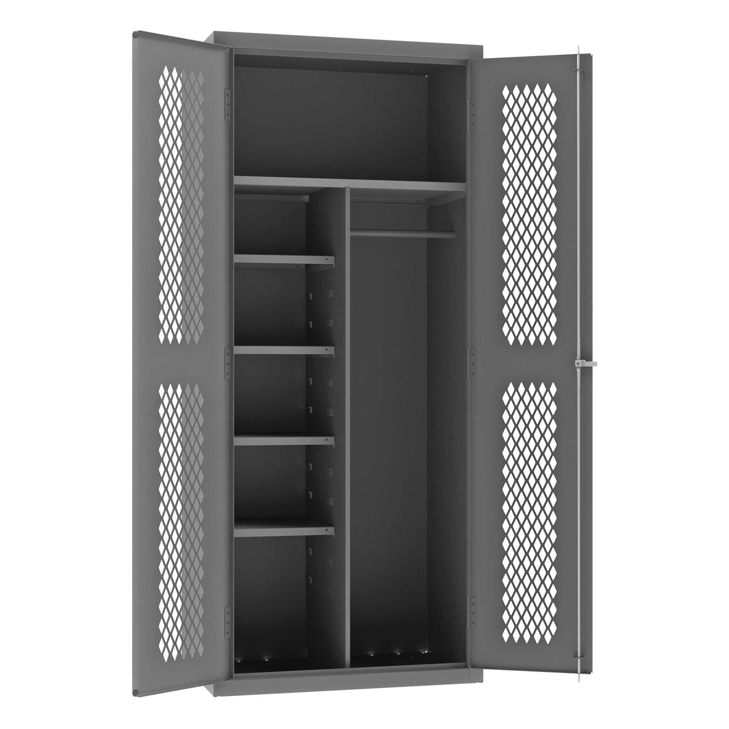 Durham EMDC-362484-HDL-95 VENTILATED JANITORIAL CABINET, 14 GAUGE, 5 SHELVES , 36 X 24 X 84