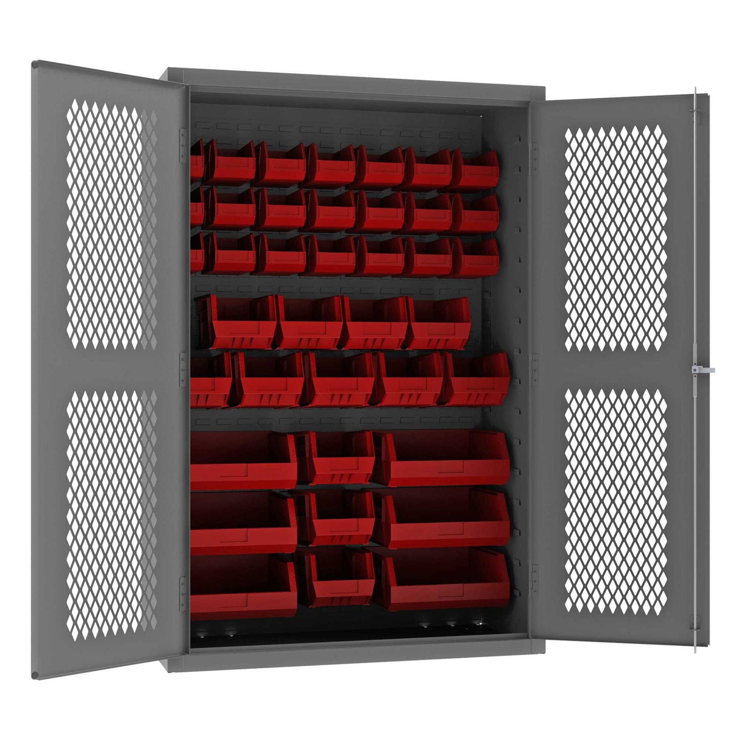 Durham EMDC-482472-42B-1795 VENTILATED CABINET, 14 GAUGE, 42 RED BINS , 48 X 24 X 72