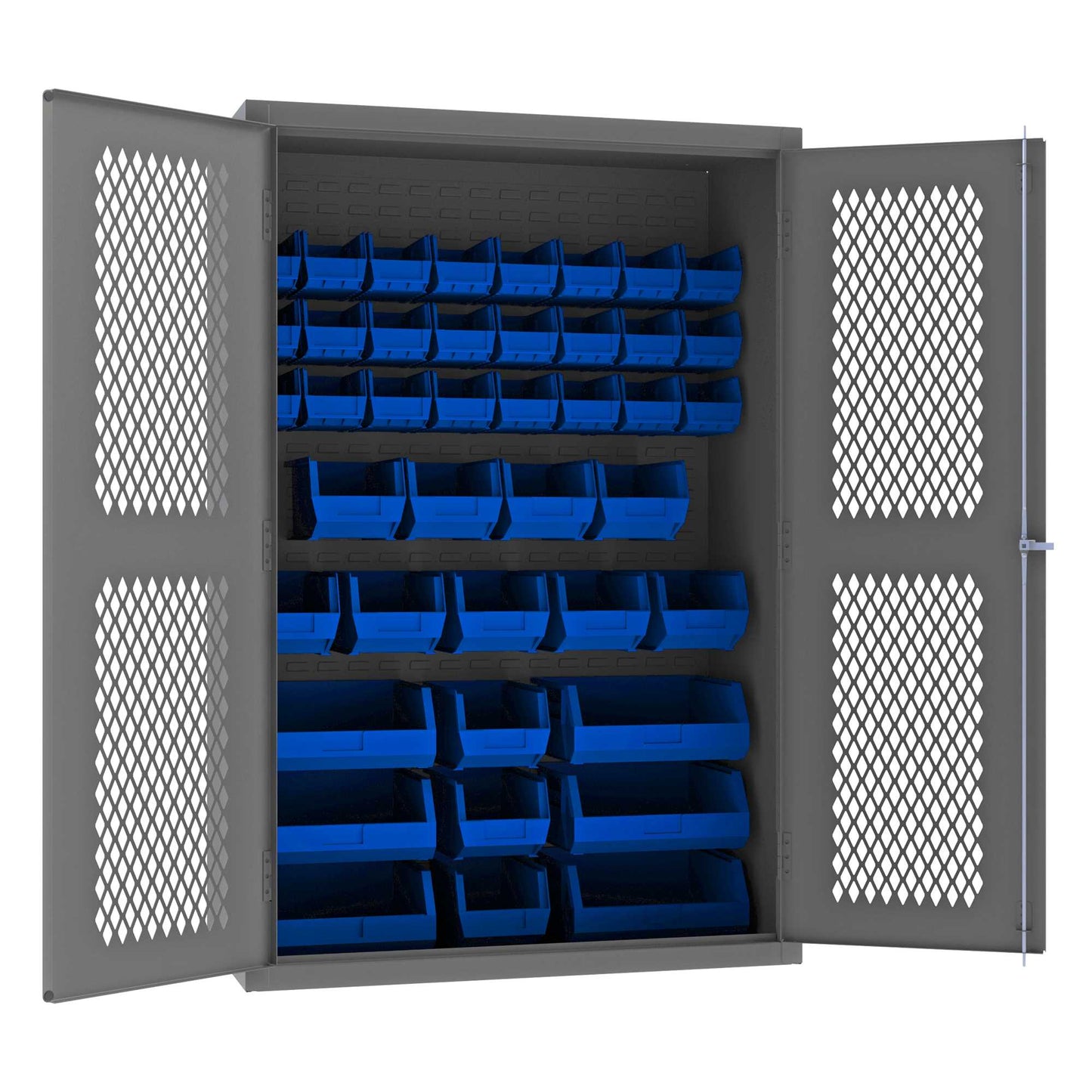 Durham EMDC-482472-42B-5295 VENTILATED CABINET, 14 GAUGE, 42 BLUE BINS , 48 X 24 X 72