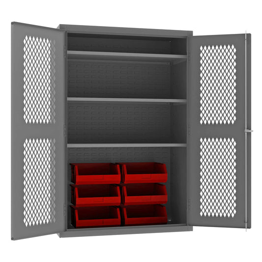 Durham EMDC-482472-6B-3S-1795 VENTILATED CABINET, 14 GAUGE, 3 SHELVES, 6 RED BINS , 48 X 24 X 72