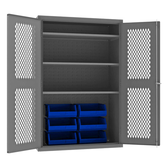 Durham EMDC-482472-6B-3S-5295 VENTILATED CABINET, 14 GAUGE, 3 SHELVES, 6 BLUE BINS , 48 X 24 X 72