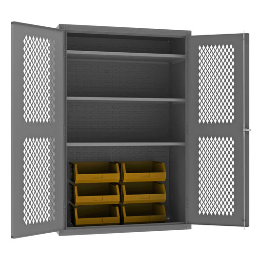 Durham EMDC-482472-6B-3S-95 VENTILATED CABINET, 14 GAUGE, 3 SHELVES, 6 YELLOW BINS , 48 X 24 X 72