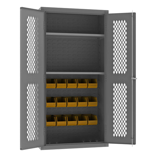 Durham EMDC36242S15B95 VENTILATED CABINET, 14 GAUGE, 2 SHELVES, 15 YELLOW BINS , 36 X 24 X 72