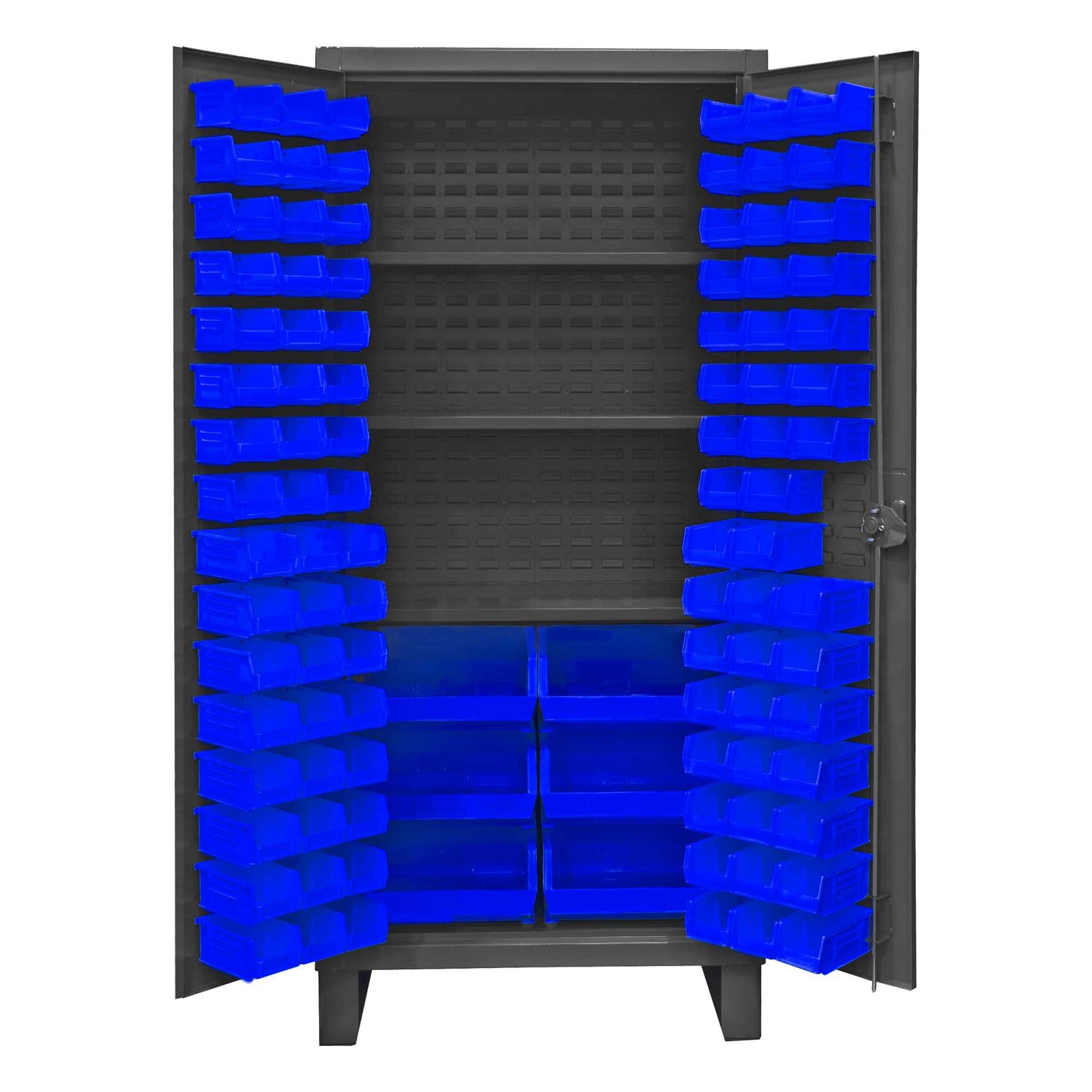 Durham HDC36-102-3S5295 CABINET, 12 GAUGE, 3 SHELVES, 102 BLUE BINS , 36 X 24 X 78