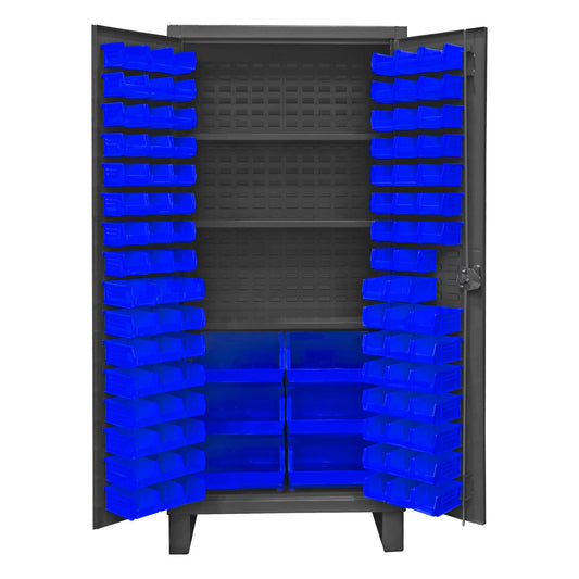 Durham HDC36-102-3S5295 CABINET, 12 GAUGE, 3 SHELVES, 102 BLUE BINS , 36 X 24 X 78