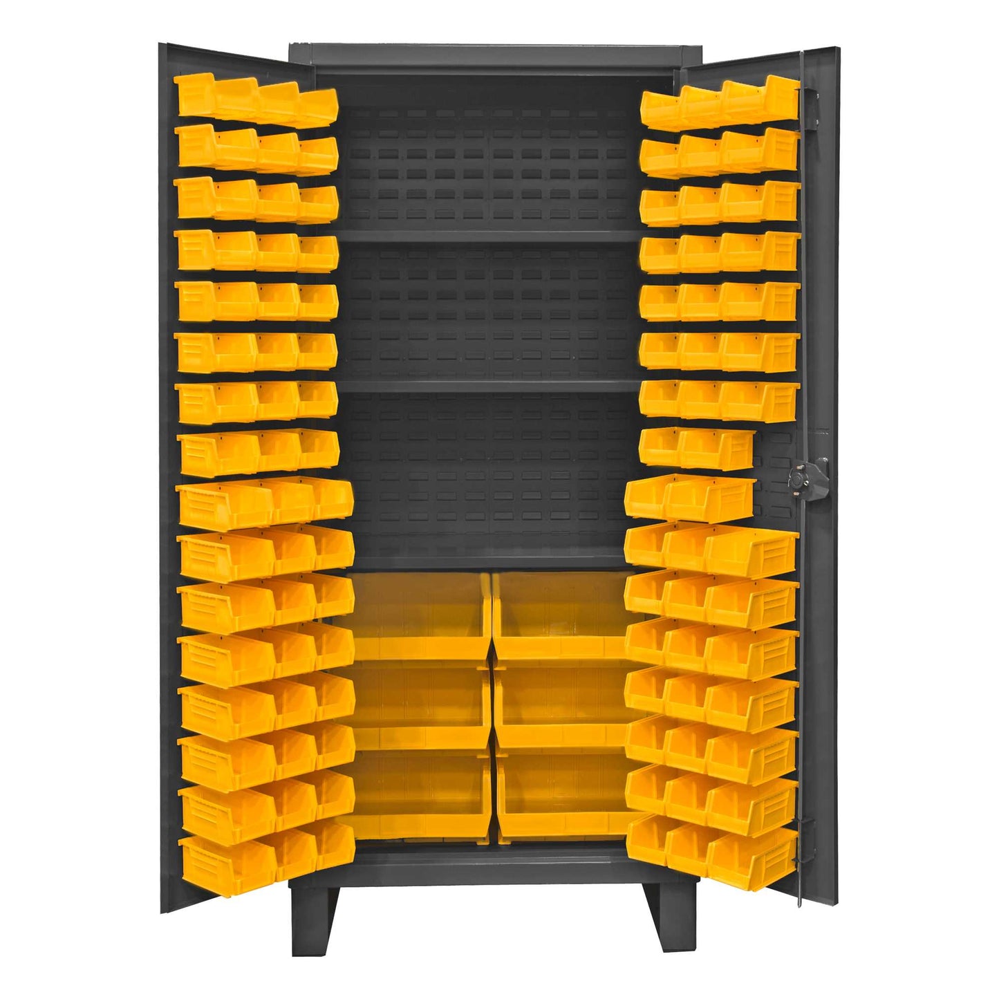 Durham HDC36-102-3S95 CABINET, 12 GAUGE, 3 SHELVES, 102 YELLOW BINS , 36 X 24 X 78