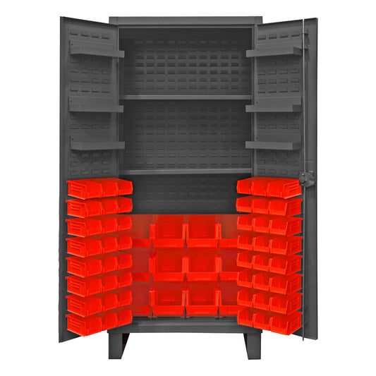 Durham HDC36-60-2S6D1795 CABINET, 12 GAUGE, 2 SHELVES, 6 DOOR SHELVES, 60 RED BIN , 36 X 24 X 78