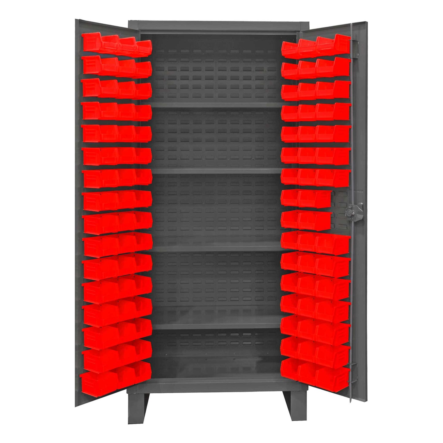 Durham HDC36-96-4S1795 CABINET, 12 GAUGE, 4 SHELVES, 96 RED BINS , 36 X 24 X 78