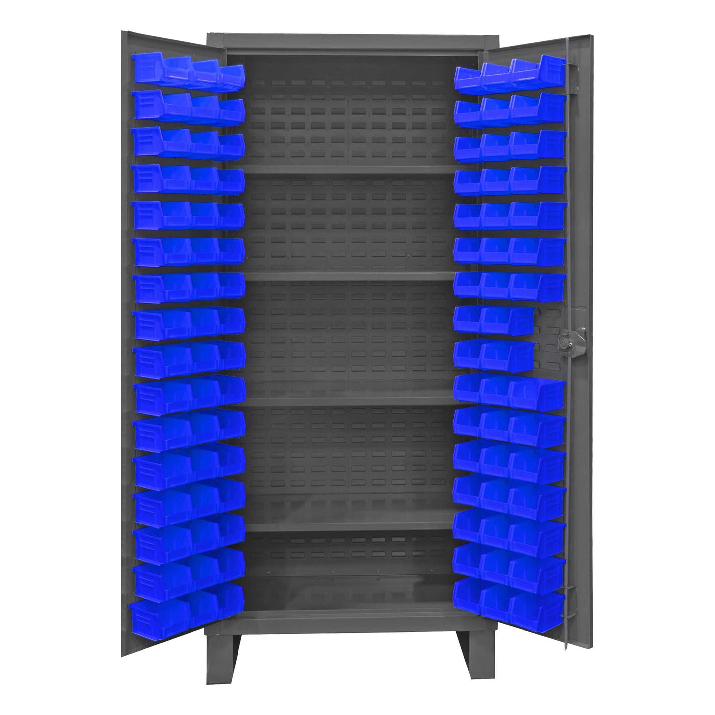 Durham HDC36-96-4S5295 CABINET, 12 GAUGE, 4 SHELVES, 96 BLUE BINS , 36 X 24 X 78