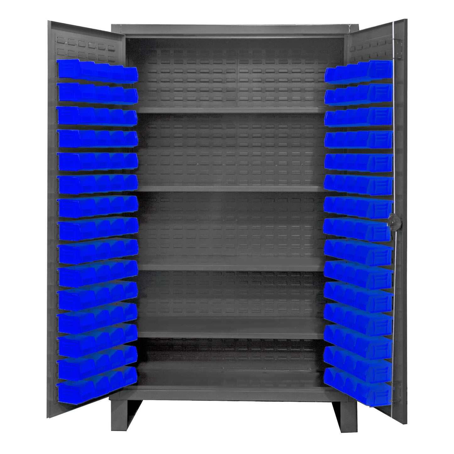 Durham HDC48-120-4S5295 CABINET, 12 GAUGE, 4 SHELVES, 120 BLUE BINS , 48 X 24 X 78