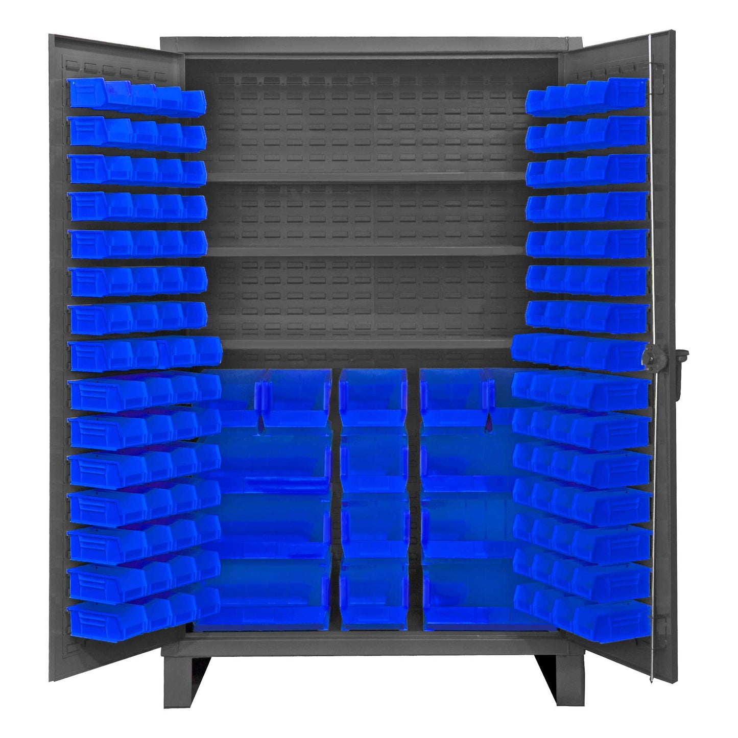 Durham HDC48-134-3S5295 CABINET, 12 GAUGE, 3 SHELVES, 134 BLUE BINS , 48 X 24 X 78