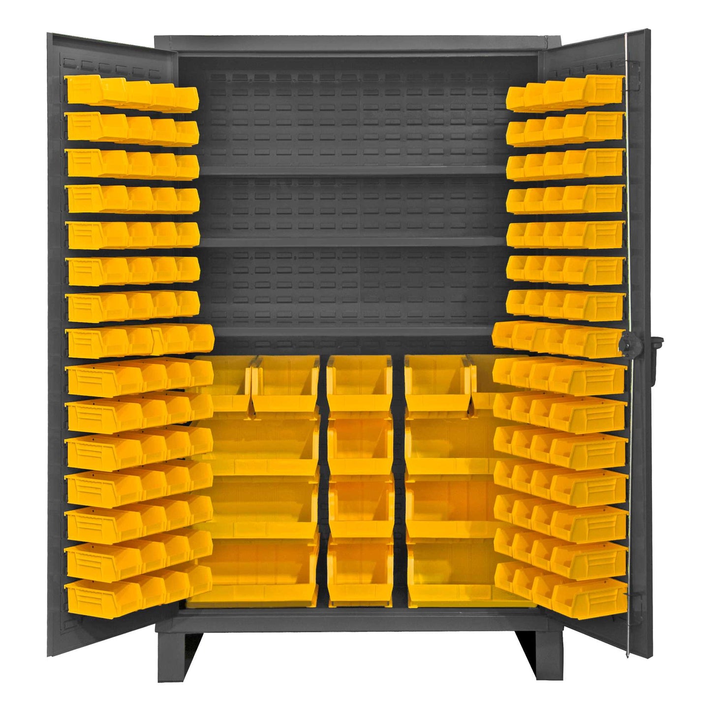 Durham HDC48-134-3S95 CABINET, 12 GAUGE, 3 SHELVES, 134 YELLOW BINS , 48 X 24 X 78