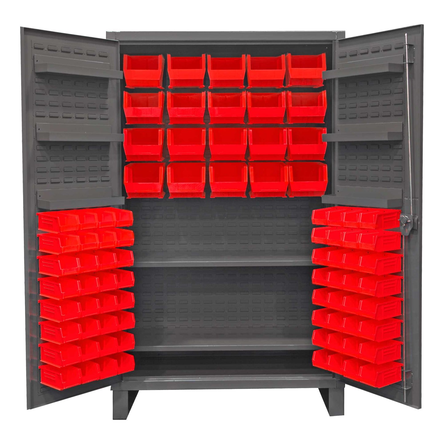 Durham HDC48-84-2S6D1795 CABINET, 12 GAUGE, 2 SHELVES, 6 DOOR SHELVES, 84 RED BINS , 48 X 24 X 78