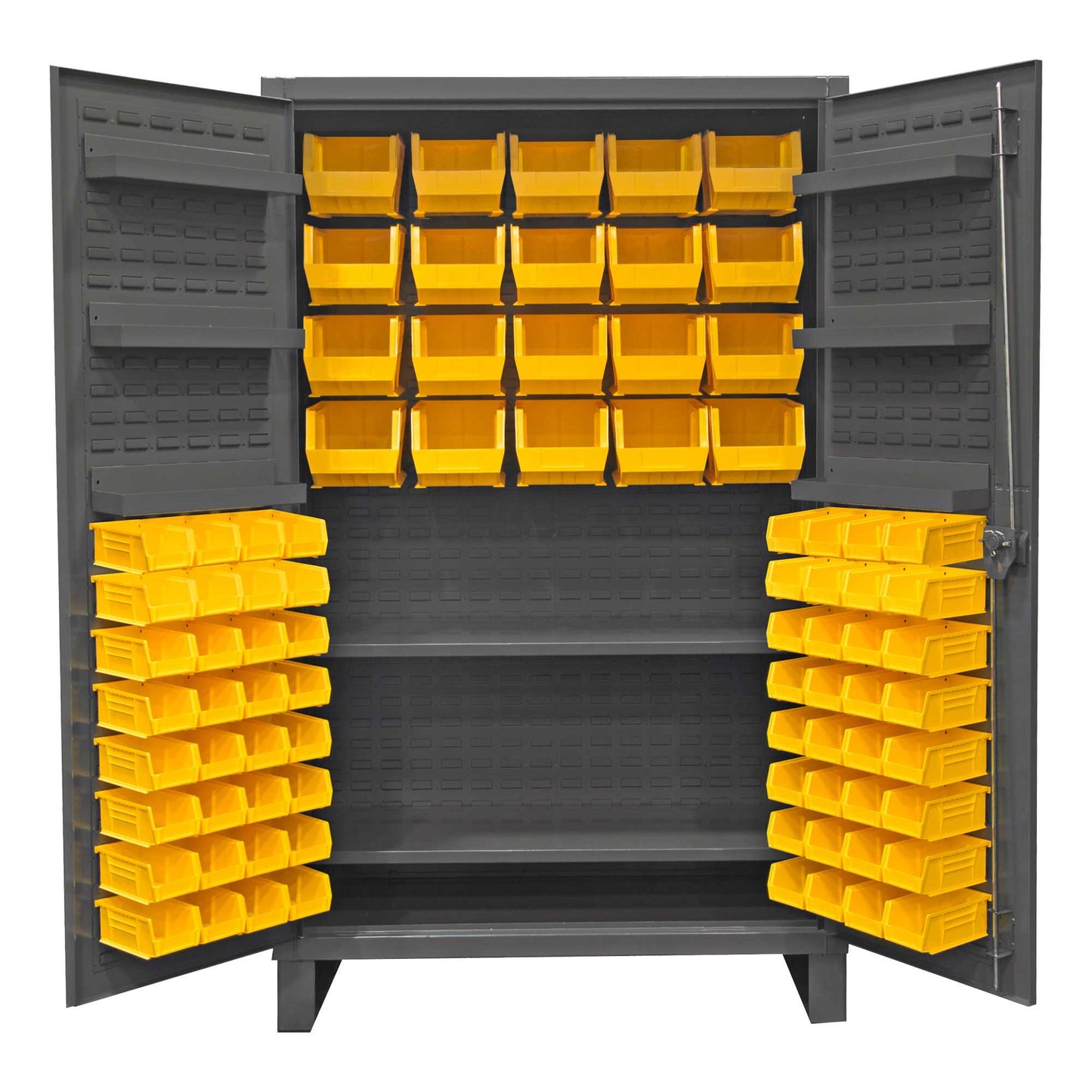 Durham HDC48-84-2S6D95 CABINET, 12 GAUGE, 2 SHELVES, 6 DOOR SHELVES, 84 YELLOW BINS , 48 X 24 X 78