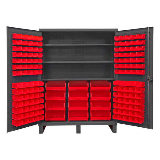 Durham HDC60-156-3S1795 CABINET, 12 GAUGE, 3 SHELVES, 156 RED BINS , 60 X 24 X 78