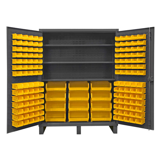 Durham HDC60-156-3S95 CABINET, 12 GAUGE, 3 SHELVES, 156 YELLOW BINS , 60 X 24 X 78