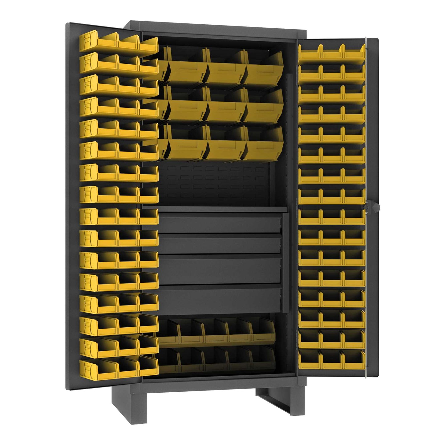 Durham HDCD243678-120-4M95 CABINET, 12 GAUGE, 1 SHELF, 120 BINS, 4 DRAWERS , 36 X 24 X 78