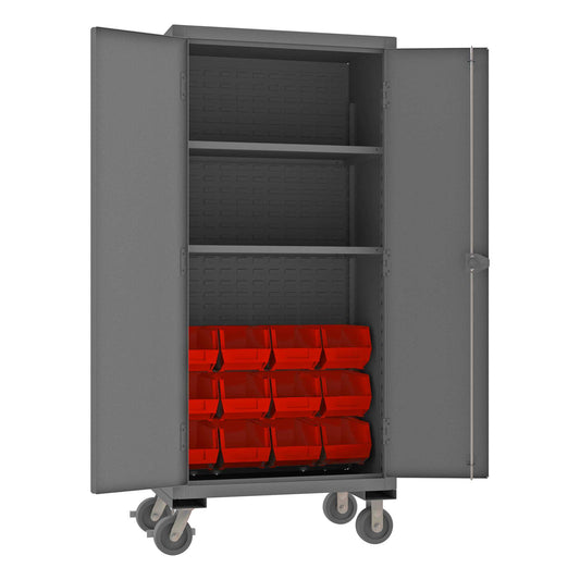 Durham HDCM36-12-2S1795 MOBILE CABINET, 12 GAUGE, 2 SHELVES, 12 RED BINS , 36 X 24 X 81