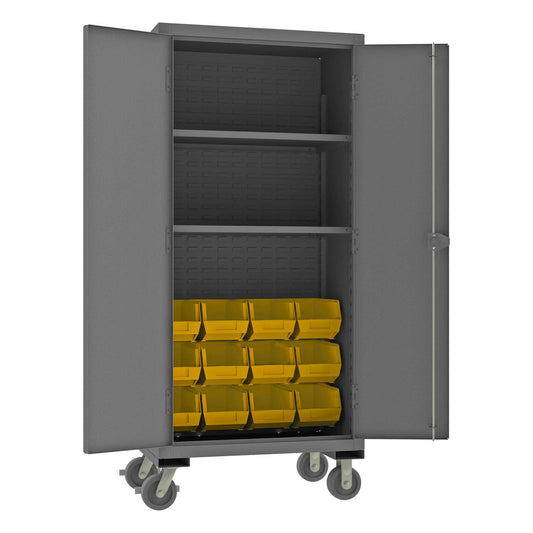 Durham HDCM36-12-2S95 MOBILE CABINET, 12 GAUGE, 2 SHELVES, 12 YELLOW BINS , 36 X 24 X 81