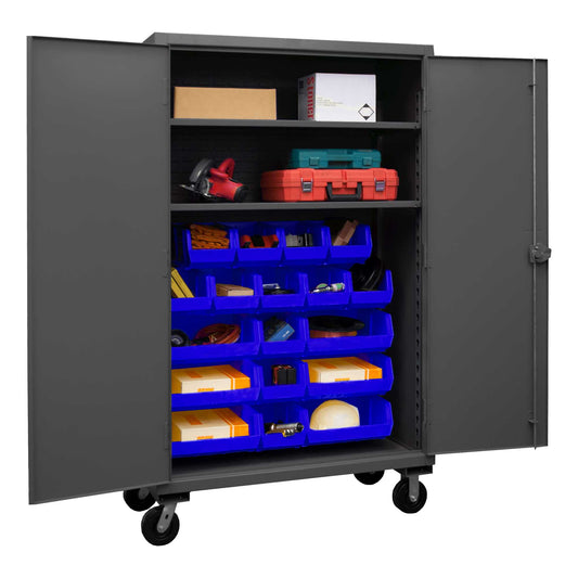 Durham HDCM48-18-2S5295 MOBILE CABINET, 12 GAUGE, 2 SHELF, 18 BLUE BINS , 48 X 24 X 81