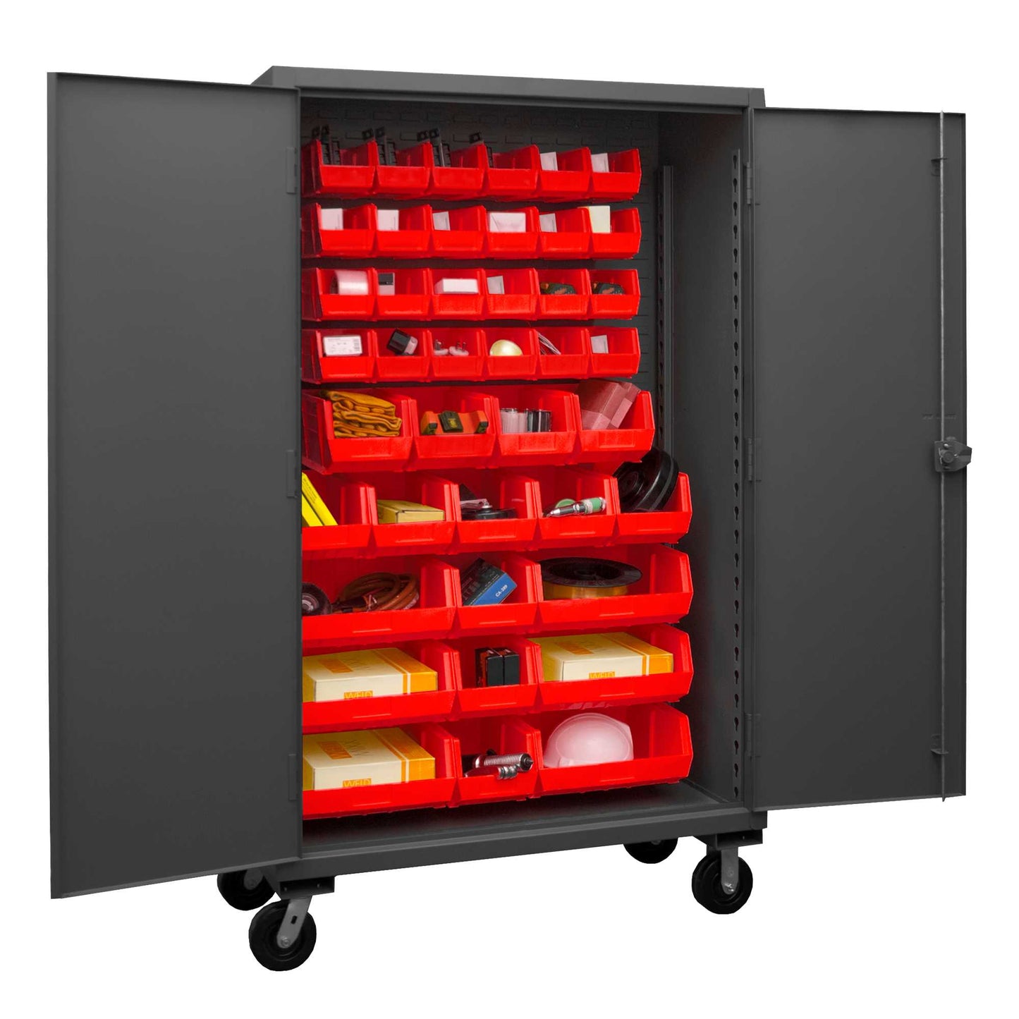 Durham HDCM48-42-1795 MOBILE CABINET, 12 GAUGE, 42 RED BINS , 48 X 24 X 81