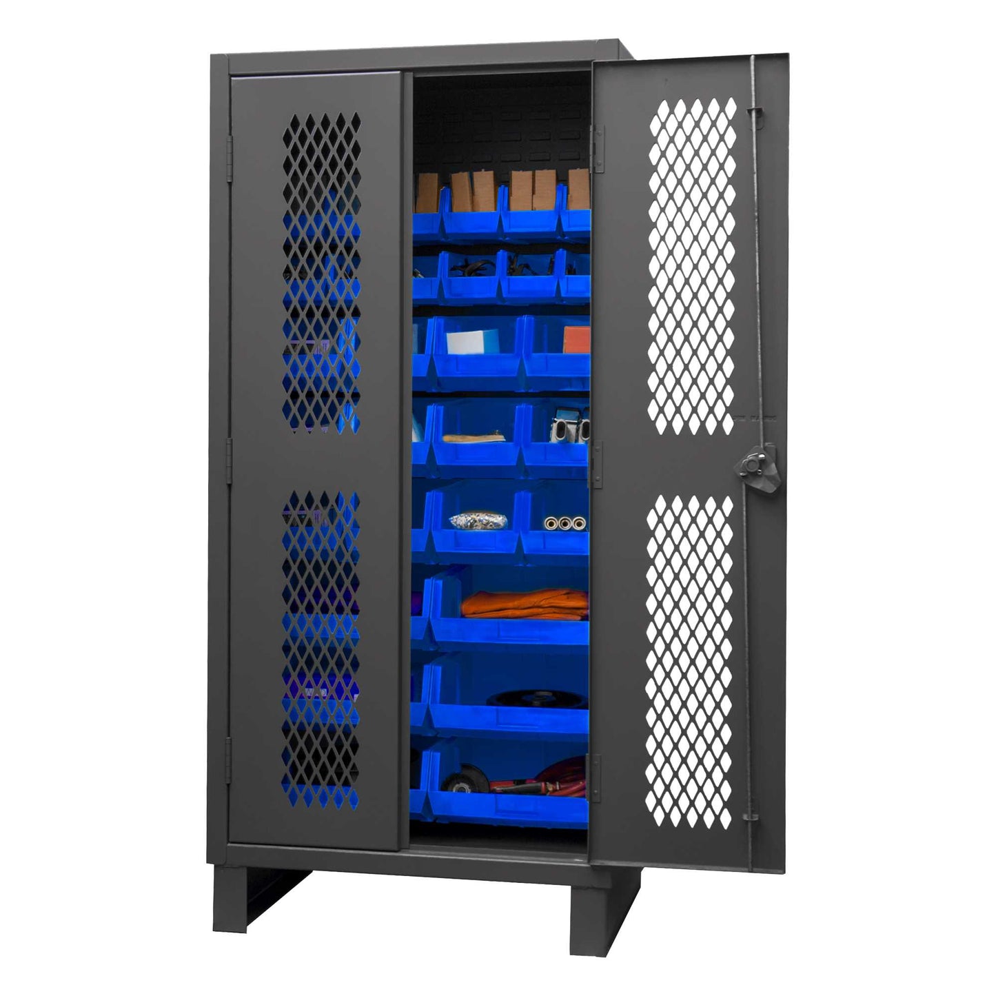 Durham HDCV36-30B-5295 VENTILATED CABINET, 12 GAUGE, 30 BLUE BINS , 36 X 24 X 78