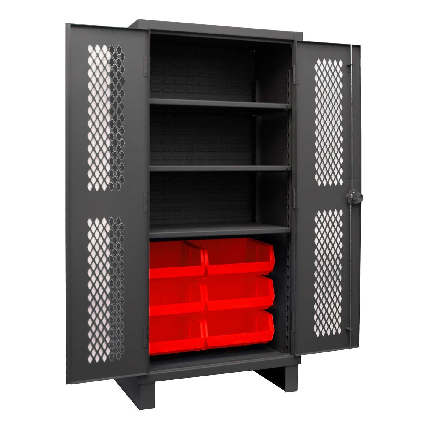 Durham HDCV36-6B-3S1795 VENTILATED CABINET, 12 GAUGE, 3 SHELVES, 6 RED BINS , 36 X 24 X 78