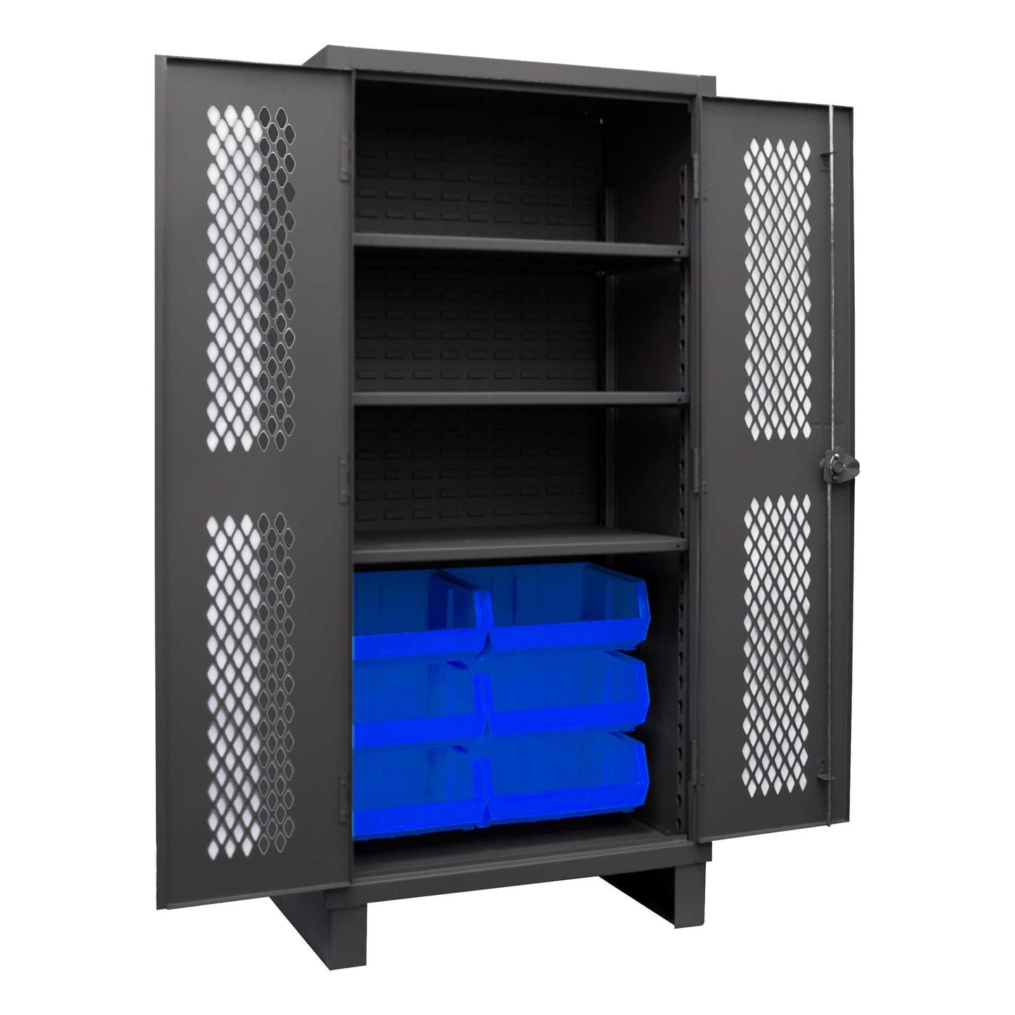 Durham HDCV36-6B-3S5295 VENTILATED CABINET, 12 GAUGE, 3 SHELVES, 6 BLUE BINS , 36 X 24 X 78