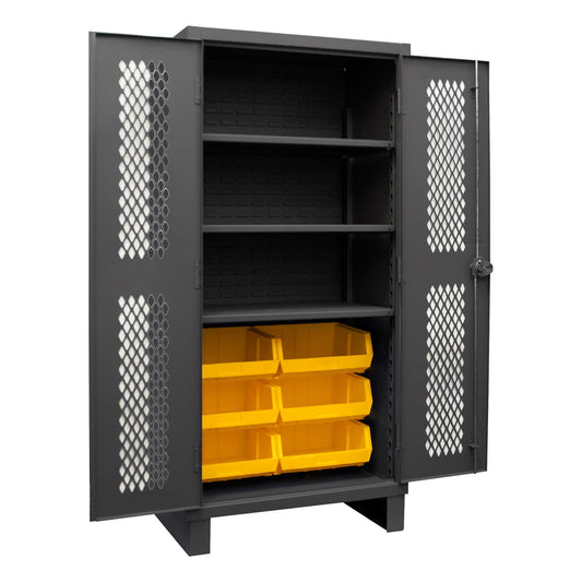 Durham HDCV36-6B-3S95 VENTILATED CABINET, 12 GAUGE, 3 SHELVES, 6 YELLOW BINS , 36 X 24 X 78