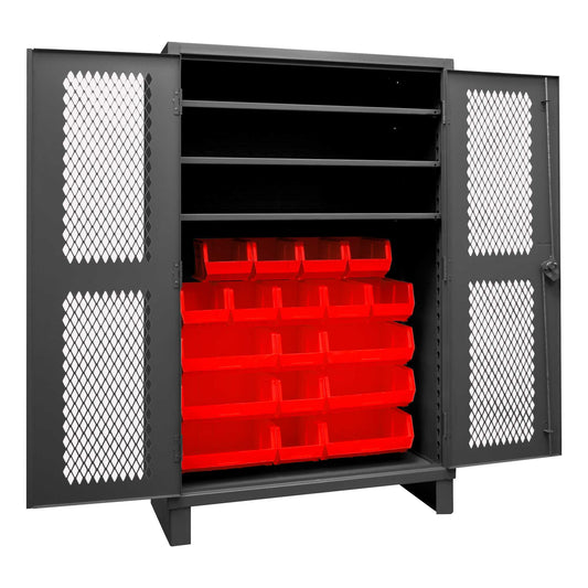 Durham HDCV48-18B-3S1795 VENTILATED CABINET, 12 GAUGE, 3 SHELVES, 18 RED BINS , 48 X 24 X 78