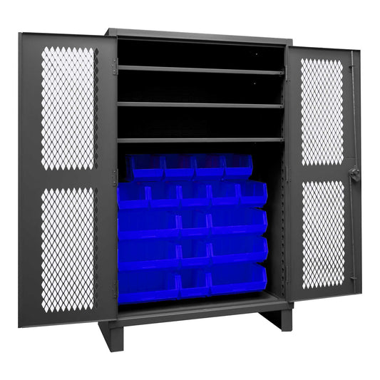 Durham HDCV48-18B-3S5295 VENTILATED CABINET, 12 GAUGE, 3 SHELVES, 18 BLUE BIN , 48 X 24 X 78