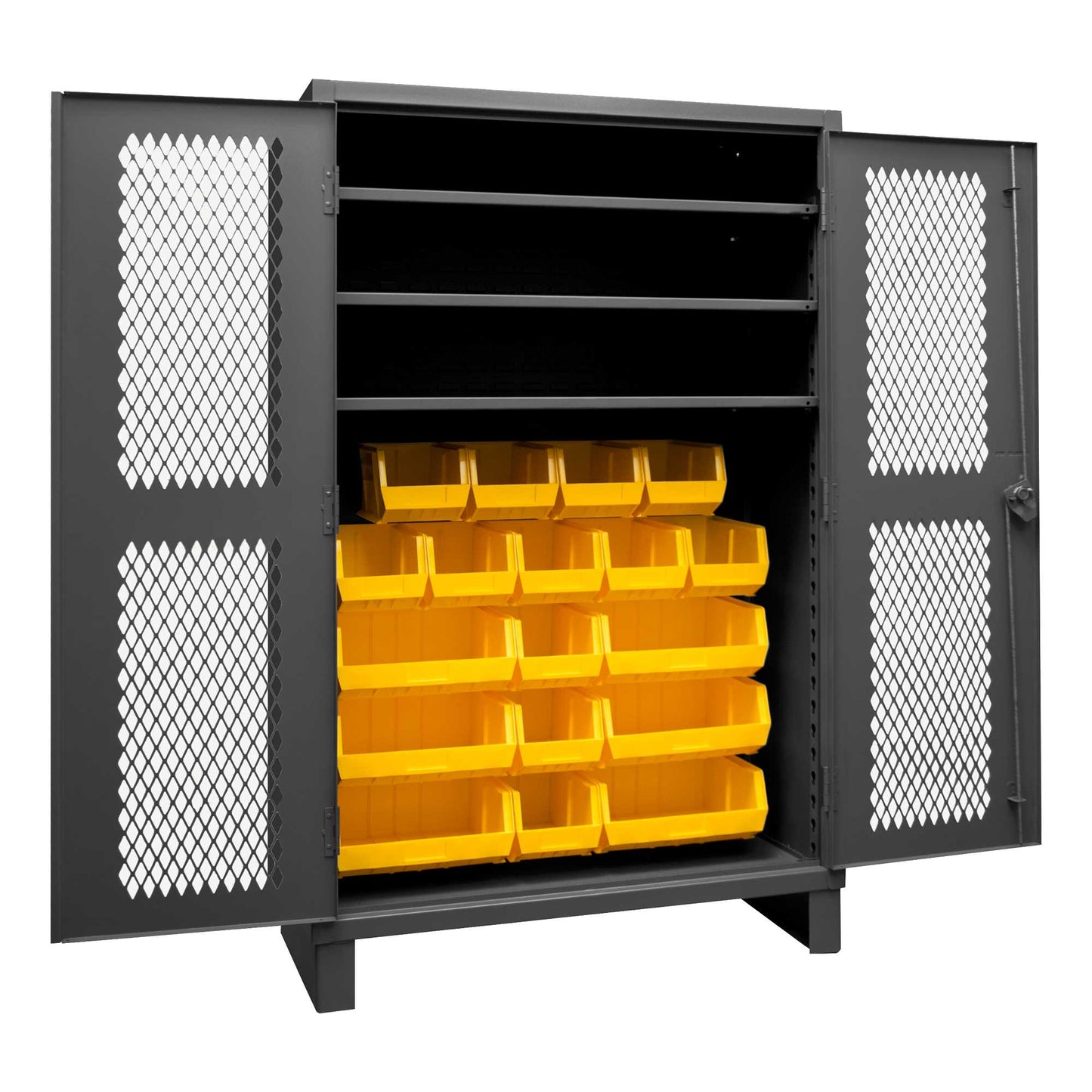 Durham HDCV48-18B-3S95 VENTILATED CABINET, 12 GAUGE, 3 SHELVES, 18 YELLOW BINS , 48 X 24 X 78