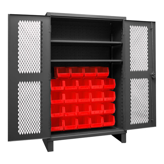 Durham HDCV48-24B-2S1795 VENTILATED CABINET, 12 GAUGE, 2 SHELVES, 24 RED BINS , 48 X 24 X 78