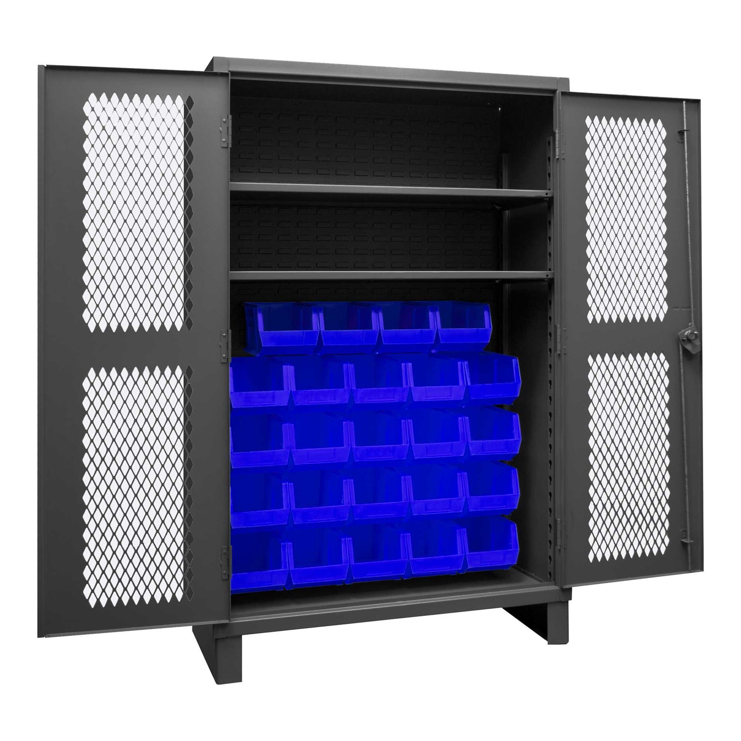 Durham HDCV48-24B-2S5295 VENTILATED CABINET, 12 GAUGE, 2 SHELVES, 24 BLUE BIN , 48 X 24 X 78