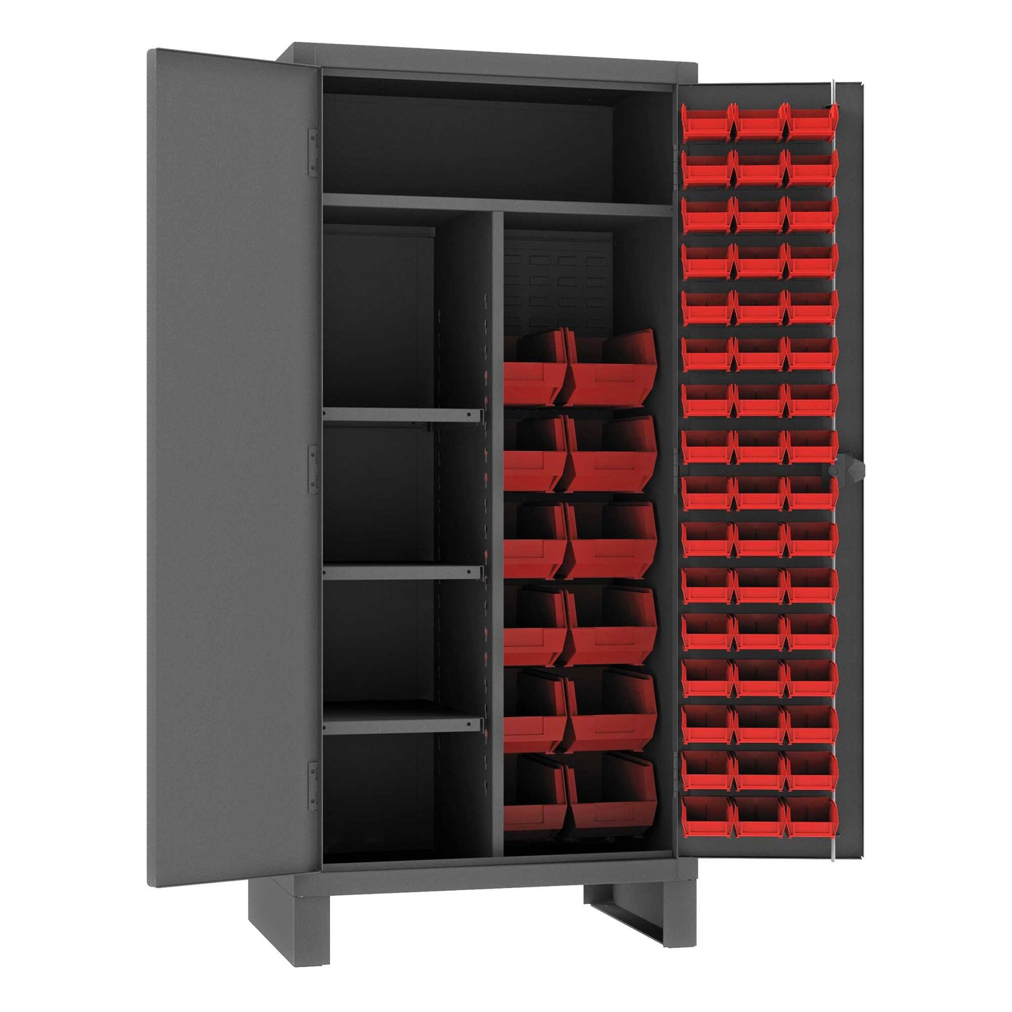 Durham HDJC243678-60-4S1795 MAINTENANCE CABINET, 12 GAUGE, 4 SHELVES, 60 RED BINS , 36 X 24 X 78