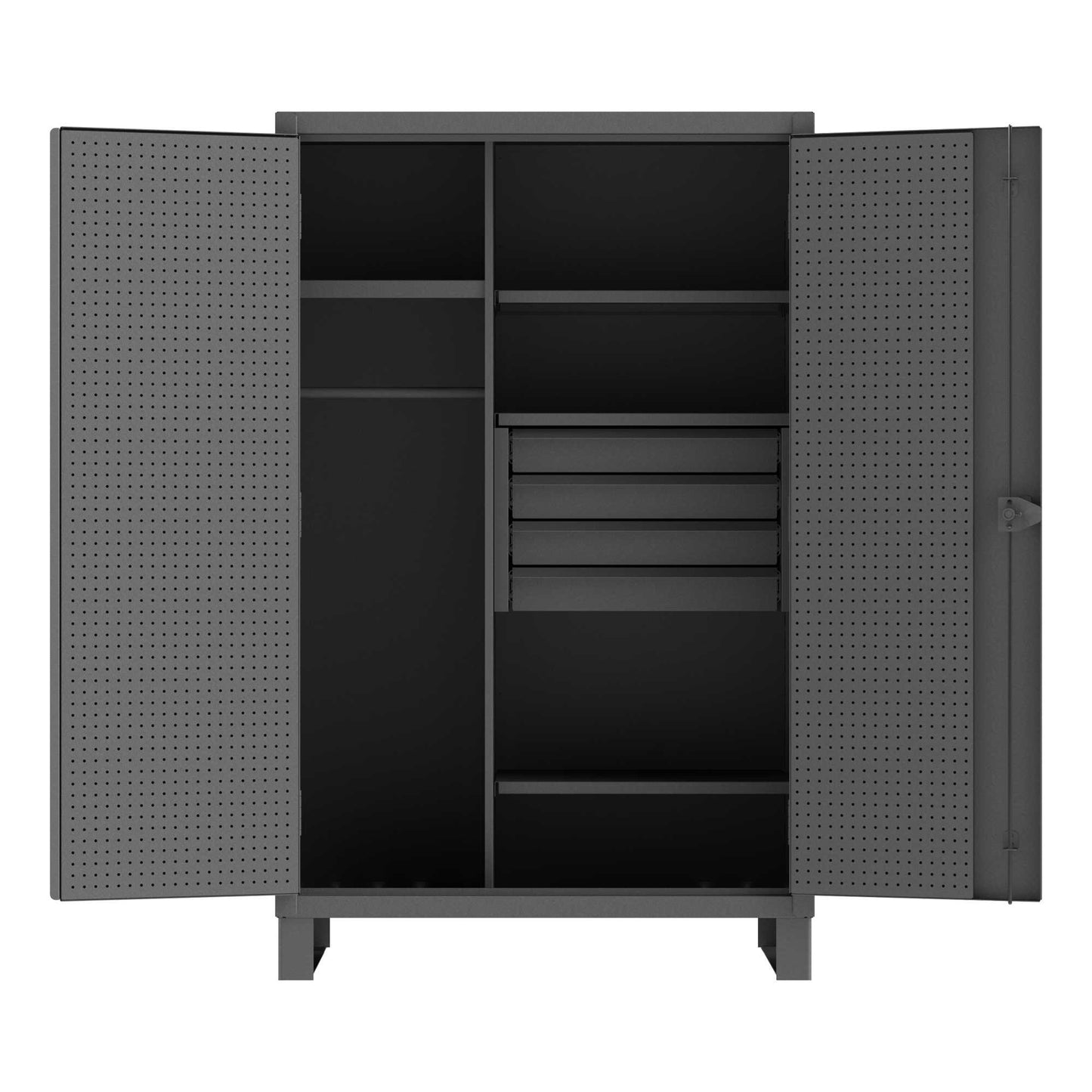 Durham HDWCP244878-4M95 WARDROBE CABINET, PEGBOARD DOORS, 4 SHELVES, 4 DRAWERS, HANGER BAR , 48 X 24 X 78