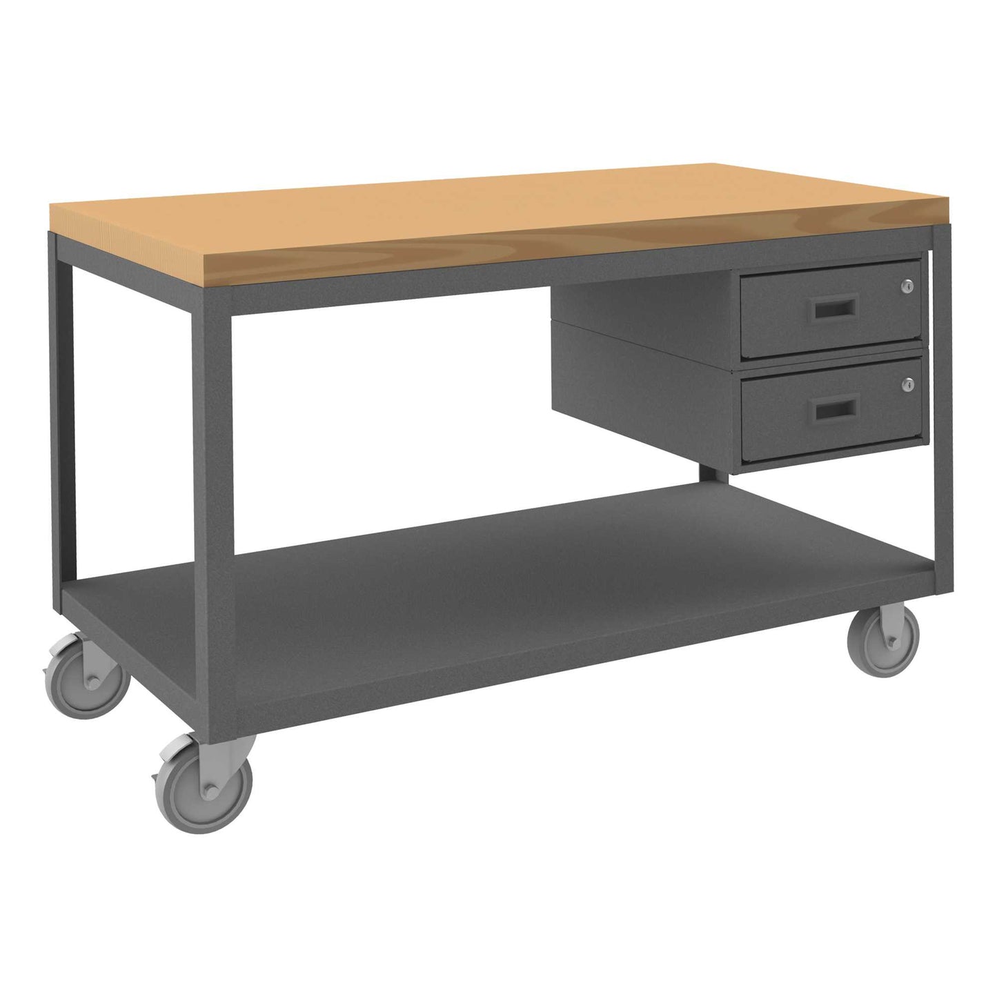 Durham HMT-2448-2-MT-2DR-95 HIGH DECK PORTABLE TABLE, 2 SHELVES, MAPLE TOP, 2 DRAWER, 24-1/4 X 48-1/4 X 31-13/16