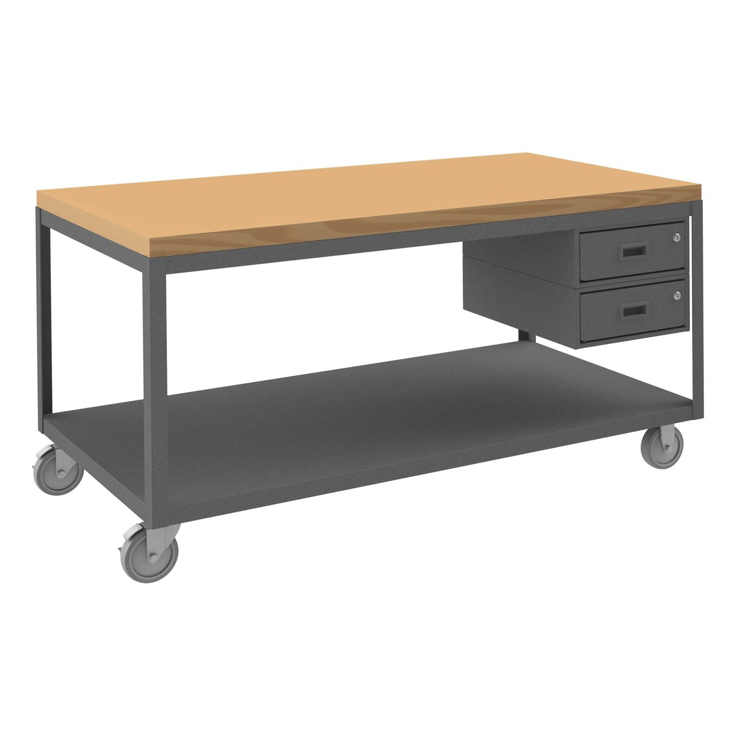 Durham HMT-3060-2-MT-2DR-95 HIGH DECK PORTABLE TABLE, 2 SHELVES, MAPLE TOP, 2 DRAWER, 30-1/4 X 60-1/4 X 31-13/16
