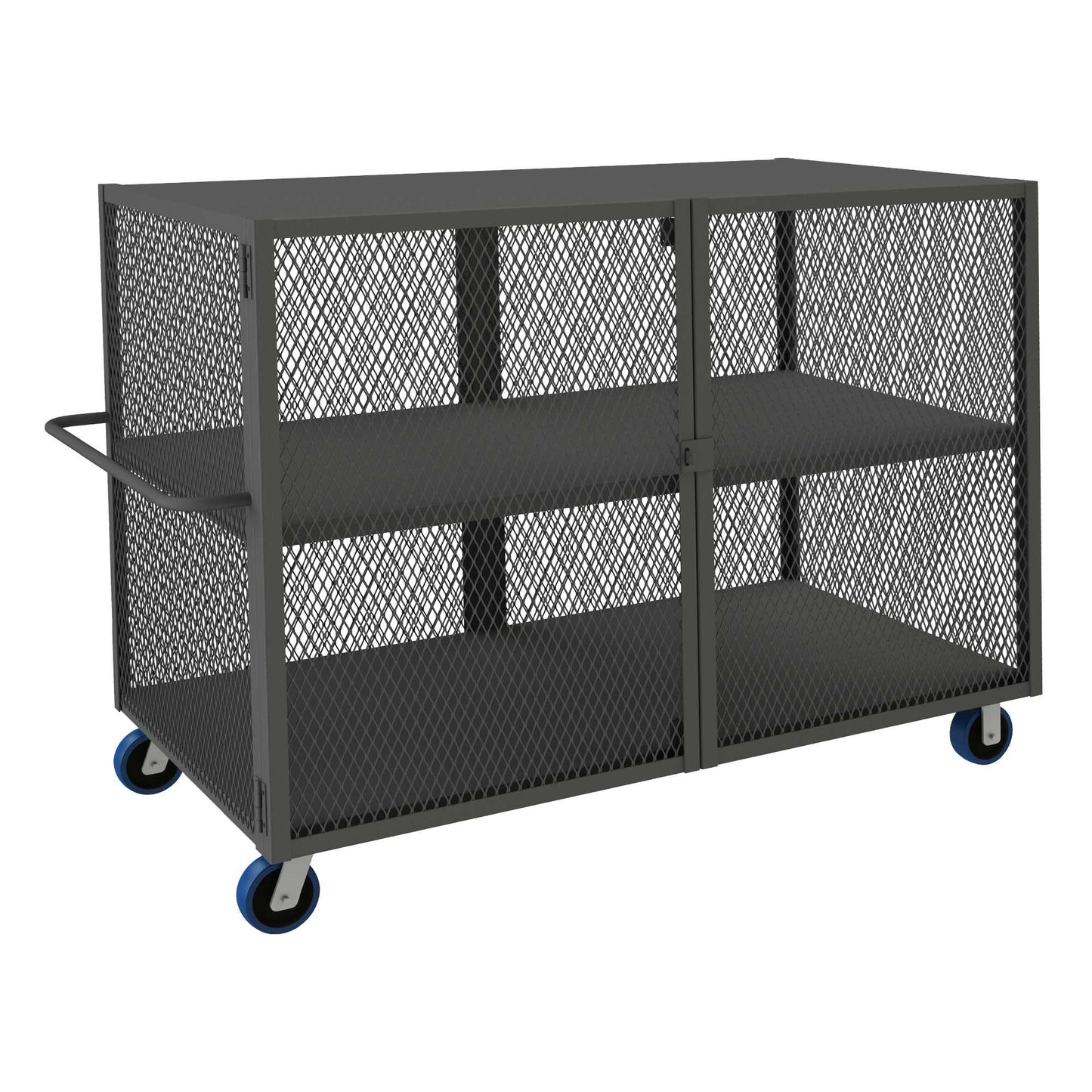Durham HTL-3672-DD-2-6PU-95 MESH TRUCK, 1 FIXED SHELF, 1 BASE SHELF, 36 X 72, 2000 LBS. CAPACITY